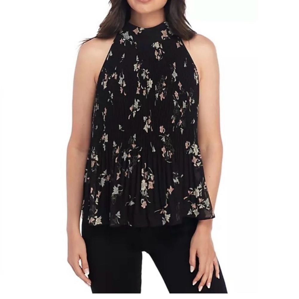 1 State Top Halter Pleated Floral Blouse Tie Spring Summer Cottagecore Boho M